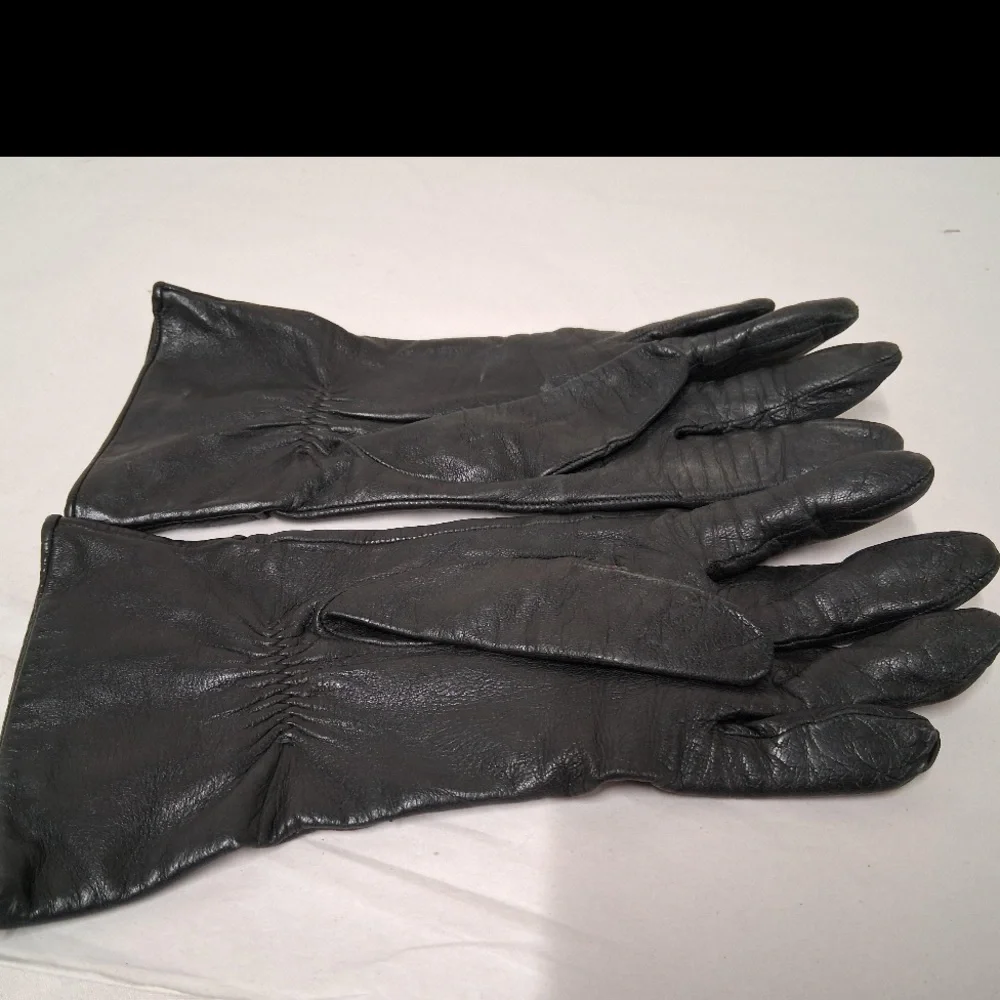 Vintage Leather Gloves w/Embroidered Embellished Cuffs Sz M